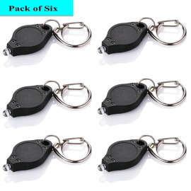Rabi 6 Pack Mini LED Flashlight Keychain Ultra Bright Key Ring Light Torch with Hook (Black)