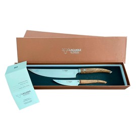 Laguiole en Aubrac Cuisine Gourmet Stainless Fully Forged Steel Made In France Essential 2-Piece Premium Kitchen Knife Set With Teak Wood Handles, 8-Chef Knife And 4-in Paring Knife