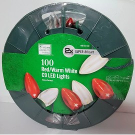 Home Accents Holiday 100-Light Smooth LED C9 Super Bright Red \ Warm White Christmas Lights Valentine