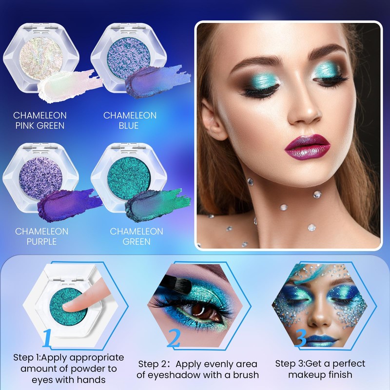 Prreal Chameleon Eyeshadow Glitter, Glitter Shimmer Eyeshadow, Multichrome Glitter Highlighter