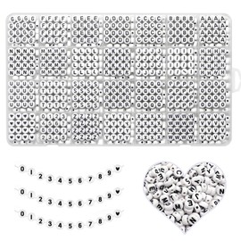 YMSDZHL Alphabet Beads A-Z 1300+Pcs Letter Beads, Acrylic 4x7mm Round Letter Beads Kits,Black Digit and Colorful Smile Beads for Bracelets Necklaces DIY Jewelry Making (Black,1300+PCS)
