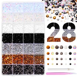 22000Pcs Rhinestones for Bedazzling, Jelly Bedazzling Resin Gems 3-5mm, Black White Silver Gems Bedazzling Kit for Crafting, Flatback Color Black Gold AB Gems for Nails Face Makeup Crafts Tumblers
