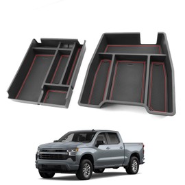 For Chevy Silverado Center Console Organizer - Compatible with 2019-2025 Chevy Silverado 1500& 2020-2025 Silverado 2500HD 3500HD Pickup Truck Accessories - (Split-Bench Folding Seat) - 2 Pack Red