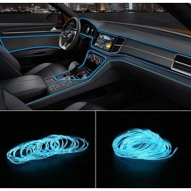 Car Decorations 5M/16FT USB Neon EL Wire Car Strip Light Electroluminescent Wire for Christmas Festival Party Car Lights Decoration(5m,USB,Ice Blue)