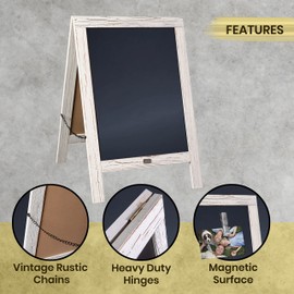 A Frame Chalkboard by HBCY Creations: 20x30 Solid Wood A-Frame Sign Whitewashed Double-Sided Magnetic Board, Chalkboard Menu Board, for Restaurants, Cafés, Weddings - Heavy Duty Hinges