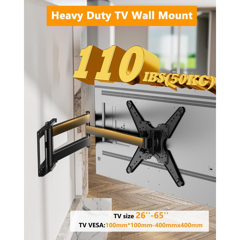 48" Extension Long Arm Rotating TV Wall Mount 26-65”TV by