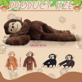 Youthfuljive 5 in 1 Monkey Stuffed Animal with Babies, Large Huggable Stuffed Monkey Plush Toy Mom and 4 Baby Stuffed Animal Monkeys Hanging Plush Doll Toy Monkeys for Kids Girls Boys Birthday