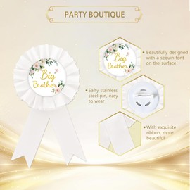 Big Brother Badge Pin, White Rosette Greenery Brother To Be Button Pin, Flower Baby Shower Button Pin for Boy, Brother To Be Brooch Buttons for Boy Birthday Party to Wear