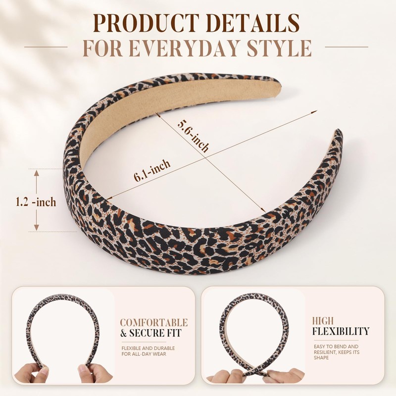 4 Pack Wide Satin Padded Headbands for Women, No-Slip Hair