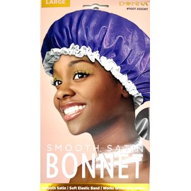 DONNA Smooth Satin Bonnet, Soft Elastic Band Sleep Cap for Women, Stay on all Night Hair Wrap Cover Bonnet for Curly Hair, Saint Bonnet for Sleeping Soft Band Large BROWN Color