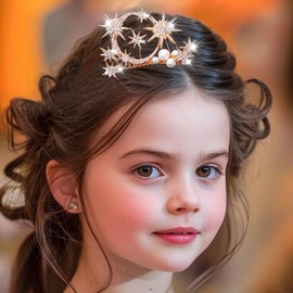 Kilshye Girls Star Tiara Gold Rhinestone Moon Crown Wedding Flower Girls Hair Accessories