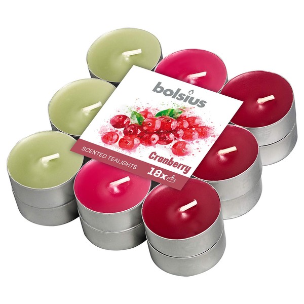 Bolsius Tealights Cranberry Scented Multi Coloured 4hr pack 18, Wax, One size