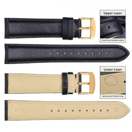 WOCCI Men’s and Women’s Vintage Leather Watch Strap 14 mm, 18 mm, 19 mm, 20 mm, 21 mm, 22 mm, with Gold Buckle, Watch, Strap., 22mm