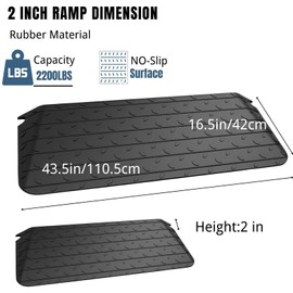 BESEA 2" inch Rise Rubber Threshold Ramp Wheelchair Ramp for Home Doorways 3.63 Feet Long 2200lbs Load Capacity Power Scooter Ramp