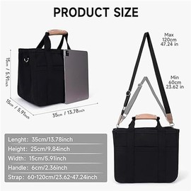 YCQPET Canvas Tote Bag for Women,Women's Bags Crossbody Bags with Compartments for Work & College Laptop Laptop Tote (Black)