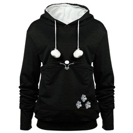 Womens Pouch Hoodie Big Kangaroo Little Pet Dog Cat Carrier Sweatshirts (Black,XL)