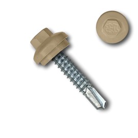 EAGLE 1 Long-Life Metal Roofing Screws: #14 x 1.25 Dome Cap Metal Building Screws (250-Count), Self-Drilling Tip, EPDM Washer, Multiple Colors/Includes 5/16" Magnetic Hex Bit Driver (S. Tan, 250)