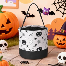 Halloween Bucket for Trick or Treat,Durable Candy Gifts Basket Tote Bag with Handle Halloween Party Favor (Grey)