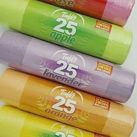 Tuffy 10mu Scented Swing Bin Liners, Roll of 25, Assorted Colours, 60cm x 89cm 24cm x 35cm
