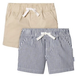 Gerber Baby Toddler Unisex Stretch Chino Shorts, Navy Stripe/Khaki
