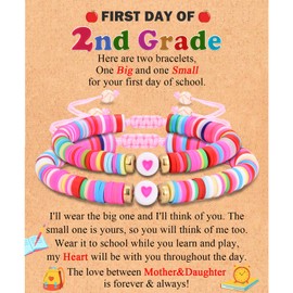 FIEEFX First Day of Second Grade 2nd Grade First Day of School Mommy and Me Mom and Daughter Bracelets Set for 2 Back to School Gifts Bracelet for Daughter Girls