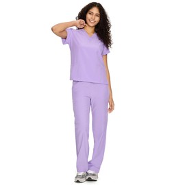 COZYFIT Scrubs for Women Set Medical Uniform - V-Neck Top & Straight Leg Pants with 9 Pockets, Wrinkle-Resistant Unisex Workwear, Light Purple, XS