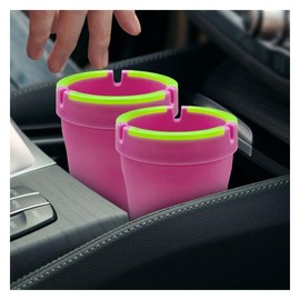 GAOLAOSY 2PCS Glow In The Dark Car Ashtray, Smell Proof Cup Holder Ashtrays with Lid, Mini Portable Smokeless Ashtray, Detachable and Cleanable Multi-Functional Trash for Car, Home, Office (Pink)