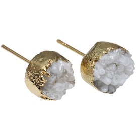 SUNYIK White & Black Titanium Coated Crystal Quartz Geode Druzy Stud Earrings