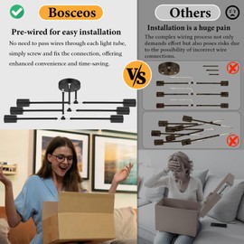 Modern Sputnik Chandelier 6-Light Industrial Ceiling Lights Fixture 22" Black Semi Flush Mount Ceiling Light with E26 Base Sputnik Lights Fixture for Dining Room Bedroom Foyer Hallway Living Room | Bosceos