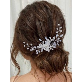 Yean Pearl Bride Wedding Hair Comb Sliver Rhinestones Bridal Hair Piece Crystal Hair Accessories for Women and Girls