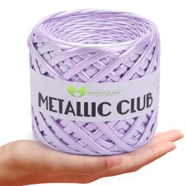 MeriWoolArt® Premium Metallic T-Shirt Yarn, 100% Quality Polyester, Leather Look Yarn for Knitting, 6-8 mm x 55 m Textile Yarn for Pocket Yarn, Purse Yarn, Shiny Yarn, Accessories Yarn