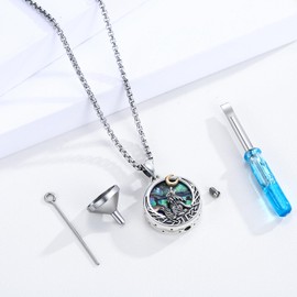 REDSUN Women's Adult Women Wolf Urn Necklace 925 Sterling Silver Abalone Shell Moon Urn Necklace for Ashes Jewellery Pendant for Mum Dad Women, Sterling Silver
