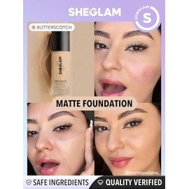 SHEGLAM- Base de maquillaje líquida mate de cobertura total, de larga duración, resistente al agua y con efecto brillante - Butterscotch