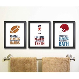Silly Goose Gifts Even Football Players Brush Teeth Take A Bath Wash Hands Bathroom Wall Art Decor (Set of Three)