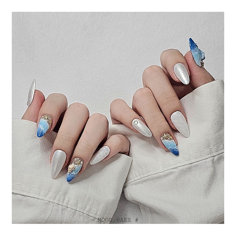 [M;H #] Summer sea handmade nail tips - Enter Lake
