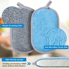 Dual-Sided Multi-Purpose Scrub Sponges for Washing Dishes Cleaning Kitchen, Rough Scrubbers Side for Non-Stick Cookware, Reusable Microfiber Sponge for Efficiently Cleaning Dishes, 6 Pack, Medium