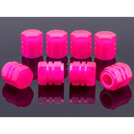 MEAJOO 8PCS Fluorescent Tire Valve Stem Caps, Luminous Car Tire Air Cap, Corrosion Resistant Leak-Proof Wheel Valve Cover, Universal for Cars, Trucks, Bikes, Motorcycles, Bicycles(Pink)