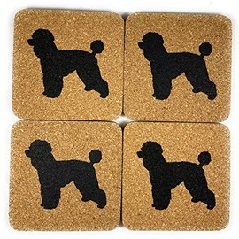 FunForFriendz Dog Gift Cork Drink Coasters Set of 4- Basic Design Dog Decor - Perfect Decoration for Puppy Lovers (Poodle,3 7/8 inch x1/4 inch )