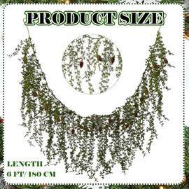 XunYee 6 Feet Christmas Pine Needle Garland with Lights Pine Cones Real Touch Artificial Greenery Garland Realistic Evergreen for Xams Decoration Mantle Fireplace Holiday Table Indoor Outdoor