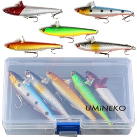 UMINEKO Gulf Seabass Rolling Action Sinking Jig Bait Minnow Set of 5 [88mm 14.5g] with Case Fishing Lure Set