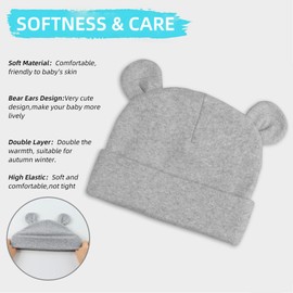 XIAOHAWANG Baby Hat Newborn Girls Boys Hat Baby Beanie Cotton for 0-12 Months Babies Unisex First Hat, Black + navy + grey + brown