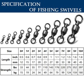 9KM DWLIFE 20pcs Ball Bearing Fishing Swivels, 9 Sizes Black Barrel Swivel Connector, Stainless Steel Fishing Terminal Tackle for Saltwater Freshwater Sea Fishing