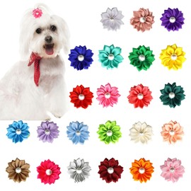 Dog Hair Bands, 23 Pcs Multicolor Flower Pearls Dog Hair Bows with Elastic Rubber Bands, Cute Dog Grooming Bows Puppy Hair Accessories for Long Hair Pet Dogs Cats (Multi-colored D)