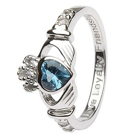 December Birth Month Silver Claddagh Ring LS-SL90-12 - Size: 6.5 Made in Ireland.