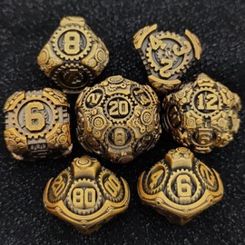 Geakeeper Construct D&D Dice, Metal DND Dice Set, 7Pcs Polyhedral Dragon Metallic D&D Dice with Gift Case for Dungeons and Dragon Game, RPG Role Playing Table Game Gifts (Ancient Gold)