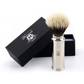 Men's Shave Silver tip Badgher Hair Travel Shaving Brush in Nickel Plated Handle by JAG SHAVE