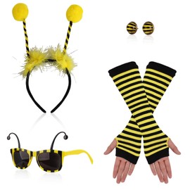 Sinwind Bee Costume, Pack of 6 Bee Costume Kit, Fancy Dress Costumes Bee, Bee Costume Adults, Bee Headband, Bee Long Gloves, Glasses Bee, Bee Earrings for Children Girls Carnival Costume (Bee)