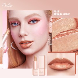 OULAC Moisturising Shine Lipstick Golden Nude, Shimmering with Shiny Surface, Creamy Texture, Lip Care for Moisturising Lips, Infinity Moisture Vegan 13 Sahara Glow