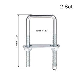 sourcing map Square U-Bolts 1-5/8"(40mm) Inner Width Carbon Steel M8 with Nuts, Frame Plate, Round Washers 2 Set