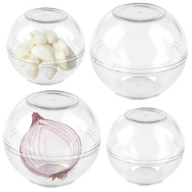 Set of 4 Onion Storage Balls: Onion Box for Onions, Garlic, Transparent Plastic Onion Storage, 7 & 9 cm Diameter, Food Storage Balls, Garlic Storage